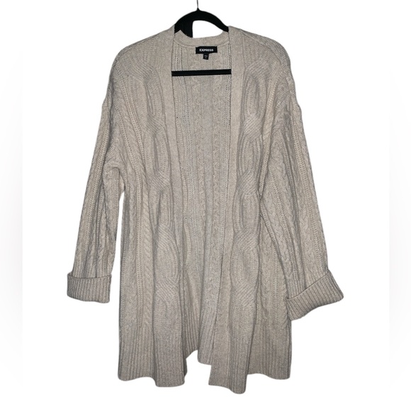 Express Sweaters - Express Tan Open Front Cozy‎ Cardigan With Cuffed Sleeves Size Medium